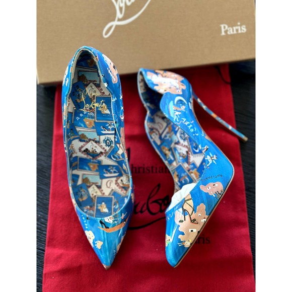 Christian Louboutin Accessories - Christian Louboutin blue Hot Chick Graphic Patent Red Sole pumps size 37
